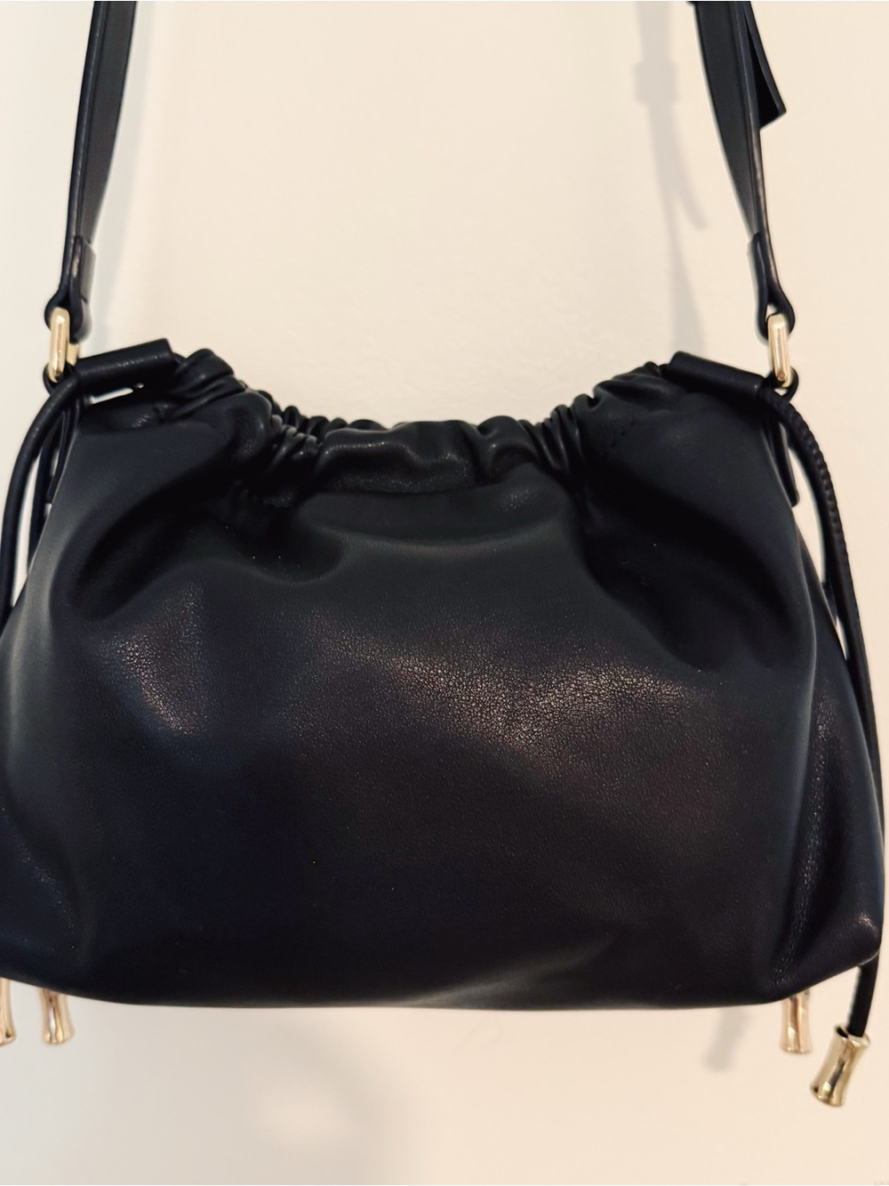 A.P.C. Ninon Crossbody Bag with Gold Hardware. Black Leather Drawstring - Picture 6 of 8